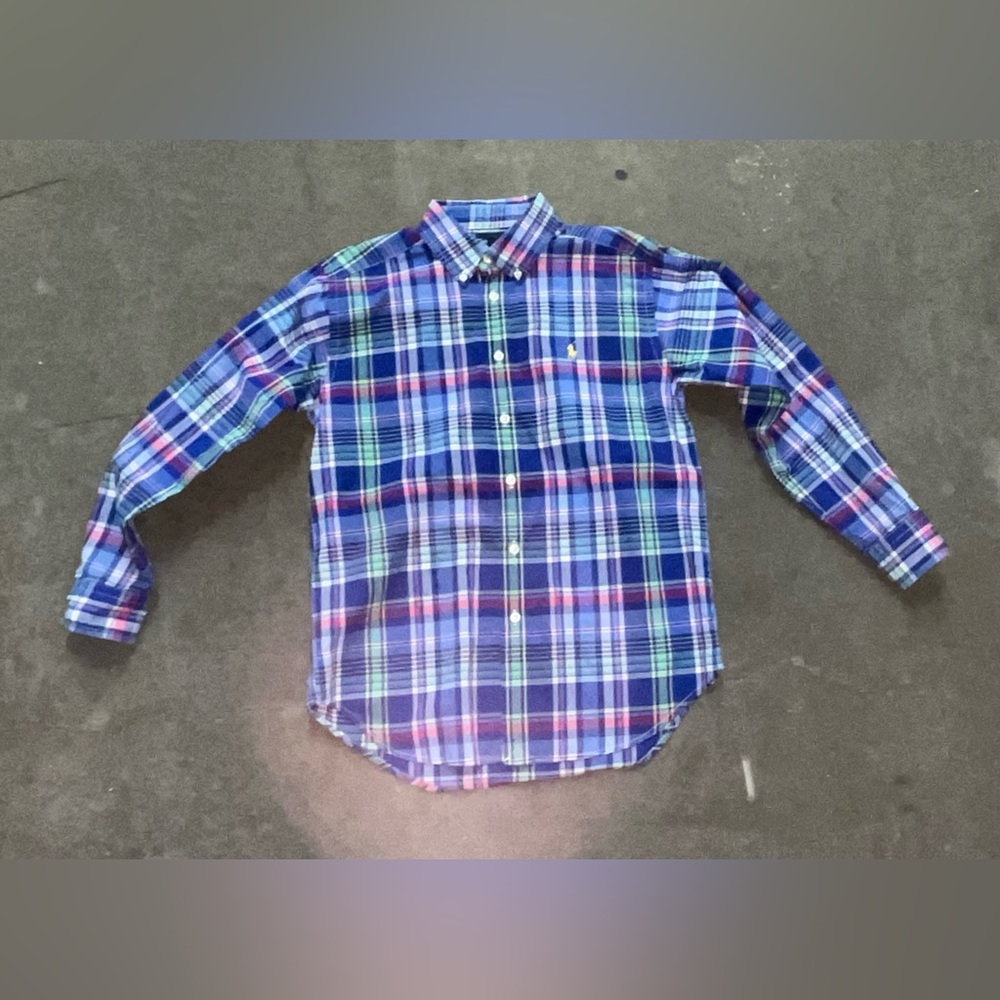 Ralph Lauren Boys Size M (10-12) Multicolor Plaid Oxford Sport Button-Down Shirt